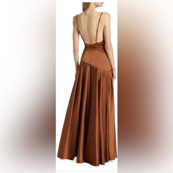 NEW BRINX AND BANCO Leo ChocolateBrown Silk-Blend Maxi Dress, size S - Picture 3 of 12